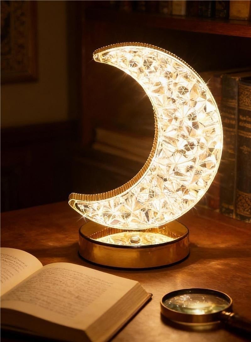 Topyich Crystal Ramadan Lamp, Moon Shape LED Ramadan Lights, Touch Control Ramadan Decoration for Bedroom Living Room Table - Image 1